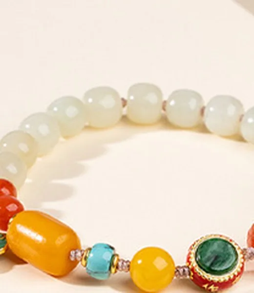 Hetian Jade Multi-Gem Bracelet - Fortune